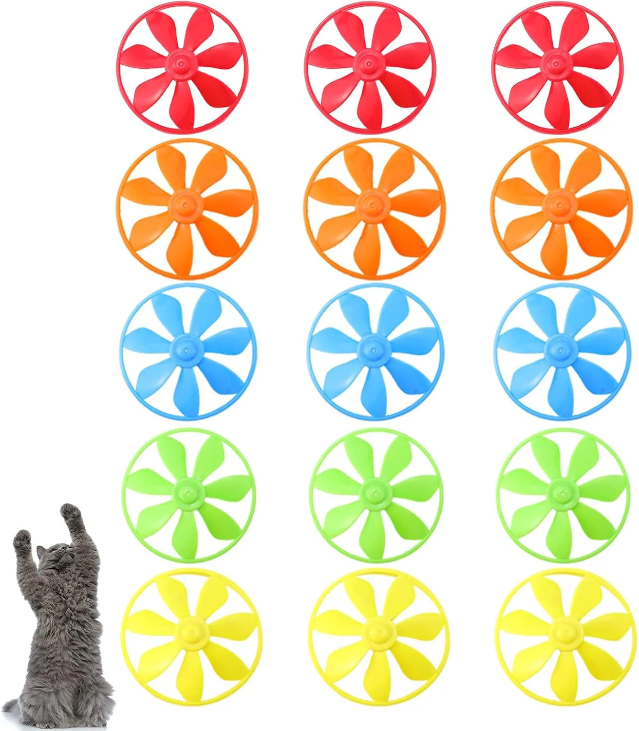 15 Pieces Cat Fetch Toys Colorful Flying Propellers Cat Chasing Flying Propeller Playing Toy for Interactive, Exercising, Training, Hunting, Chasing, Batting, 5 Colors