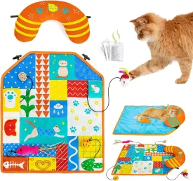 2-in-1 Cat Mat with Cat Pillow for Small to Large Cats, Cute Catnip Toys, Soft Plush Mat for Kitten Sleeping and Playing, Machine Washable Pet Cushion