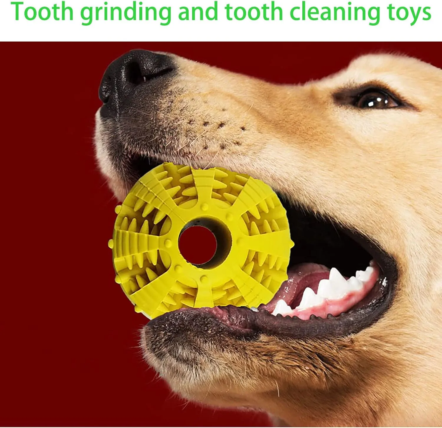 2 Pcs Dog Teeth Ball, Puzzle & Treat Dispensing Dog Toys, Non Toxic Tear Resistant Natural Rubber Toy for Pet Teeth Cleaning/Chewing/Playing/Training (Yellow Red, 2.36in)