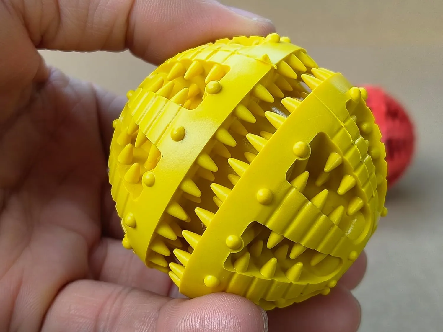 2 Pcs Dog Teeth Ball, Puzzle & Treat Dispensing Dog Toys, Non Toxic Tear Resistant Natural Rubber Toy for Pet Teeth Cleaning/Chewing/Playing/Training (Yellow Red, 2.36in)