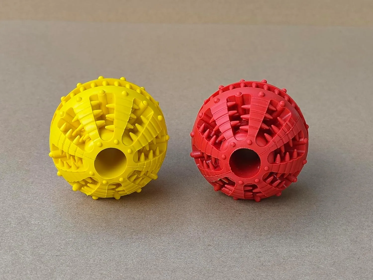 2 Pcs Dog Teeth Ball, Puzzle & Treat Dispensing Dog Toys, Non Toxic Tear Resistant Natural Rubber Toy for Pet Teeth Cleaning/Chewing/Playing/Training (Yellow Red, 2.36in)