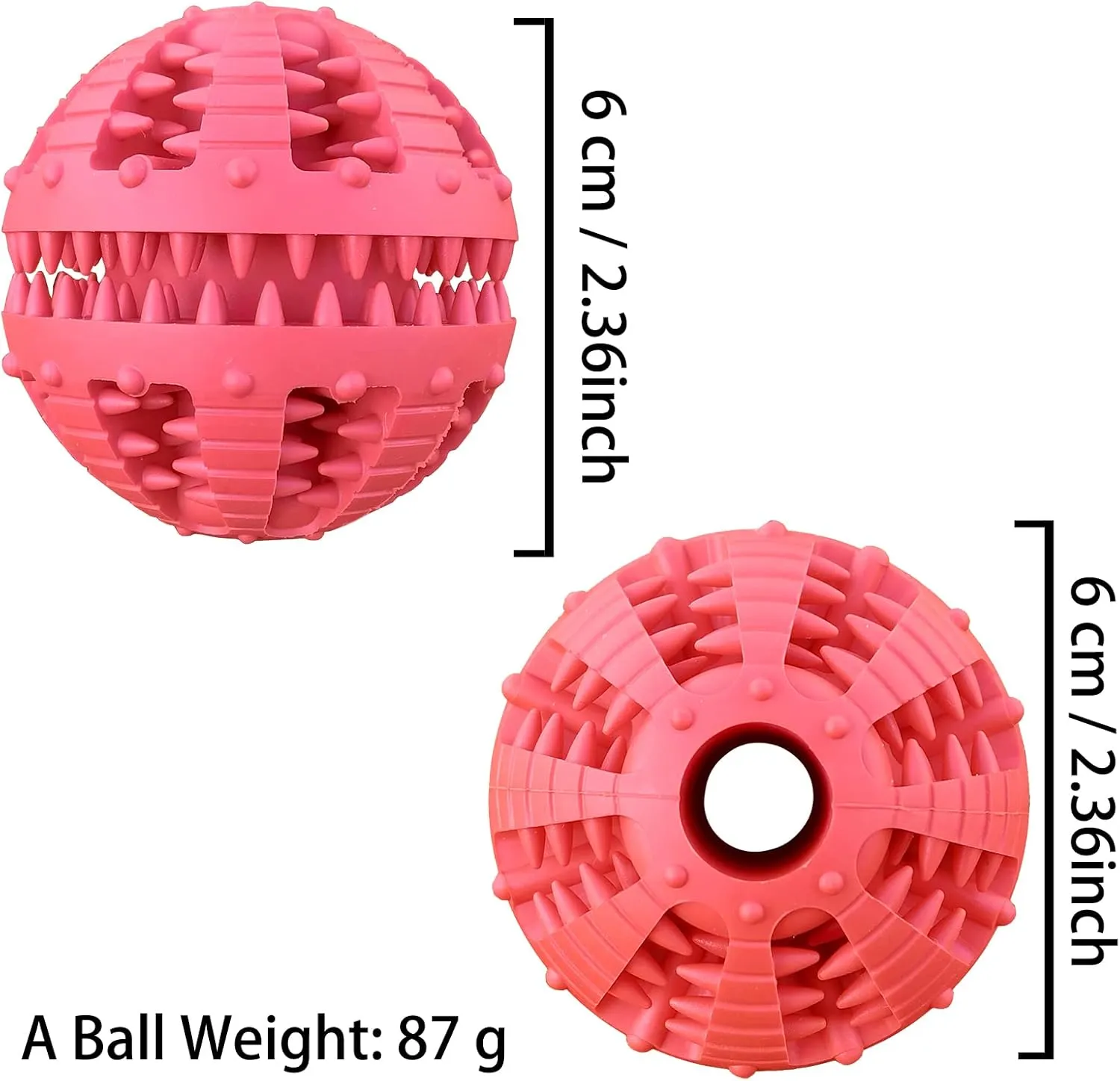 2 Pcs Dog Teeth Ball, Puzzle & Treat Dispensing Dog Toys, Non Toxic Tear Resistant Natural Rubber Toy for Pet Teeth Cleaning/Chewing/Playing/Training (Yellow Red, 2.36in)