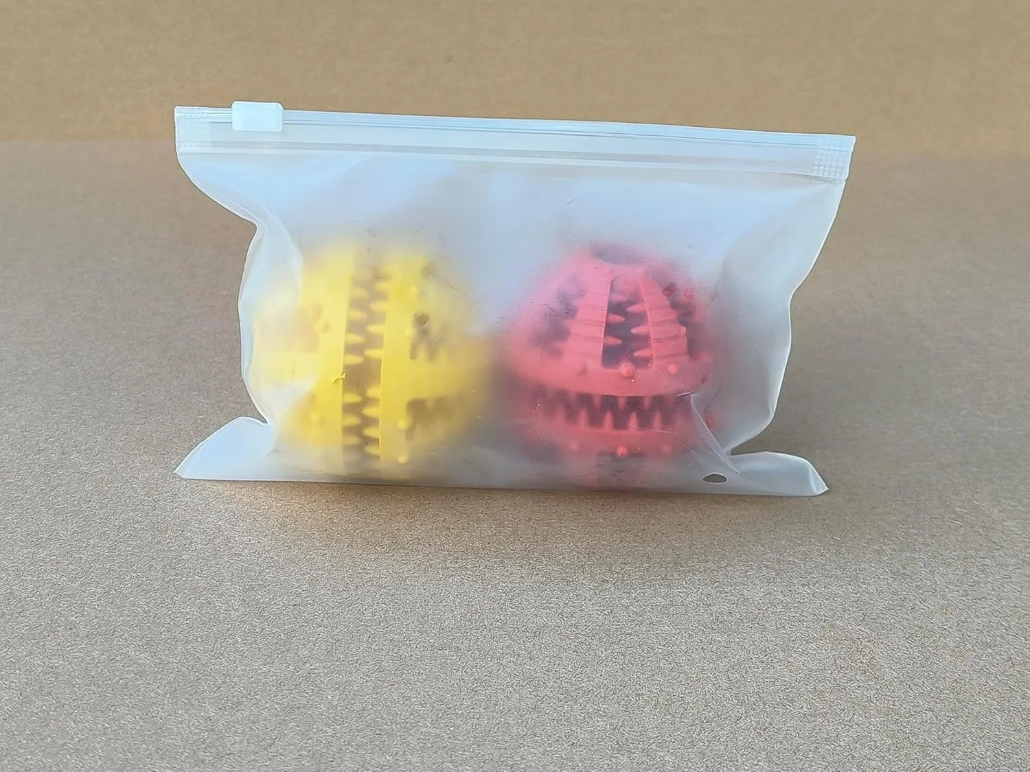 2 Pcs Dog Teeth Ball, Puzzle & Treat Dispensing Dog Toys, Non Toxic Tear Resistant Natural Rubber Toy for Pet Teeth Cleaning/Chewing/Playing/Training (Yellow Red, 2.36in)