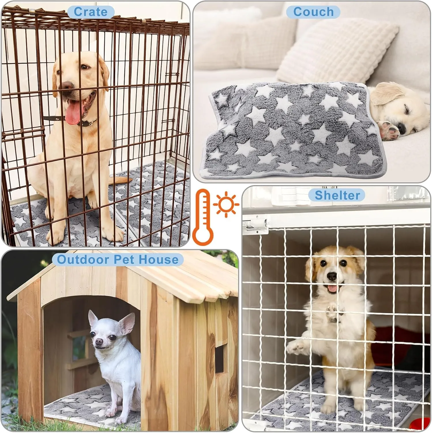 2 Pcs Self Heating Cat Pad Reflects Body Heat Dog Crate Self Warming Pet Pad Gray Nursing Cat Blankets Bed Mat for Newborn Kittens Puppies Eldly Cat Dog Washable(Large Star,24 x 18)