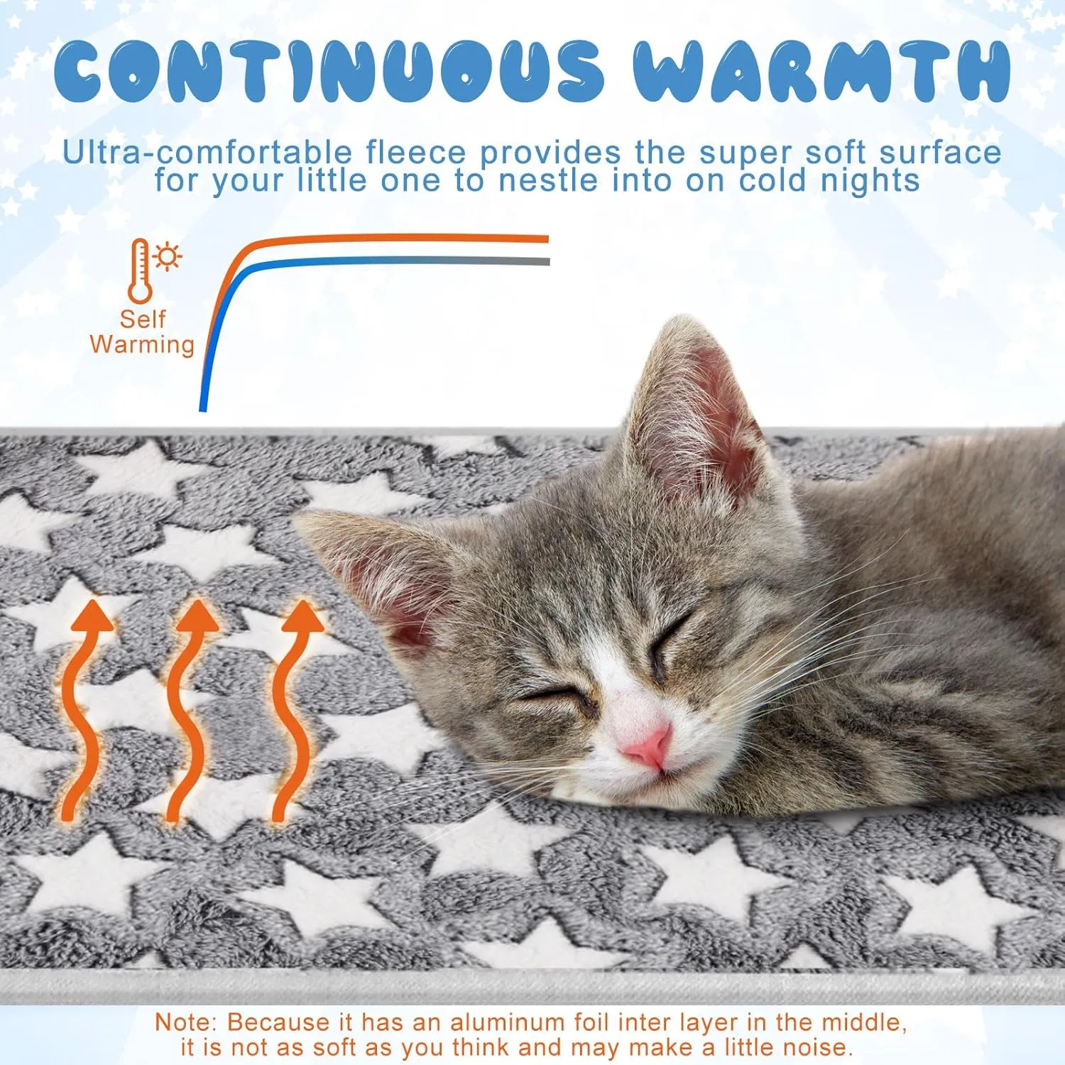 2 Pcs Self Heating Cat Pad Reflects Body Heat Dog Crate Self Warming Pet Pad Gray Nursing Cat Blankets Bed Mat for Newborn Kittens Puppies Eldly Cat Dog Washable(Large Star,24 x 18)