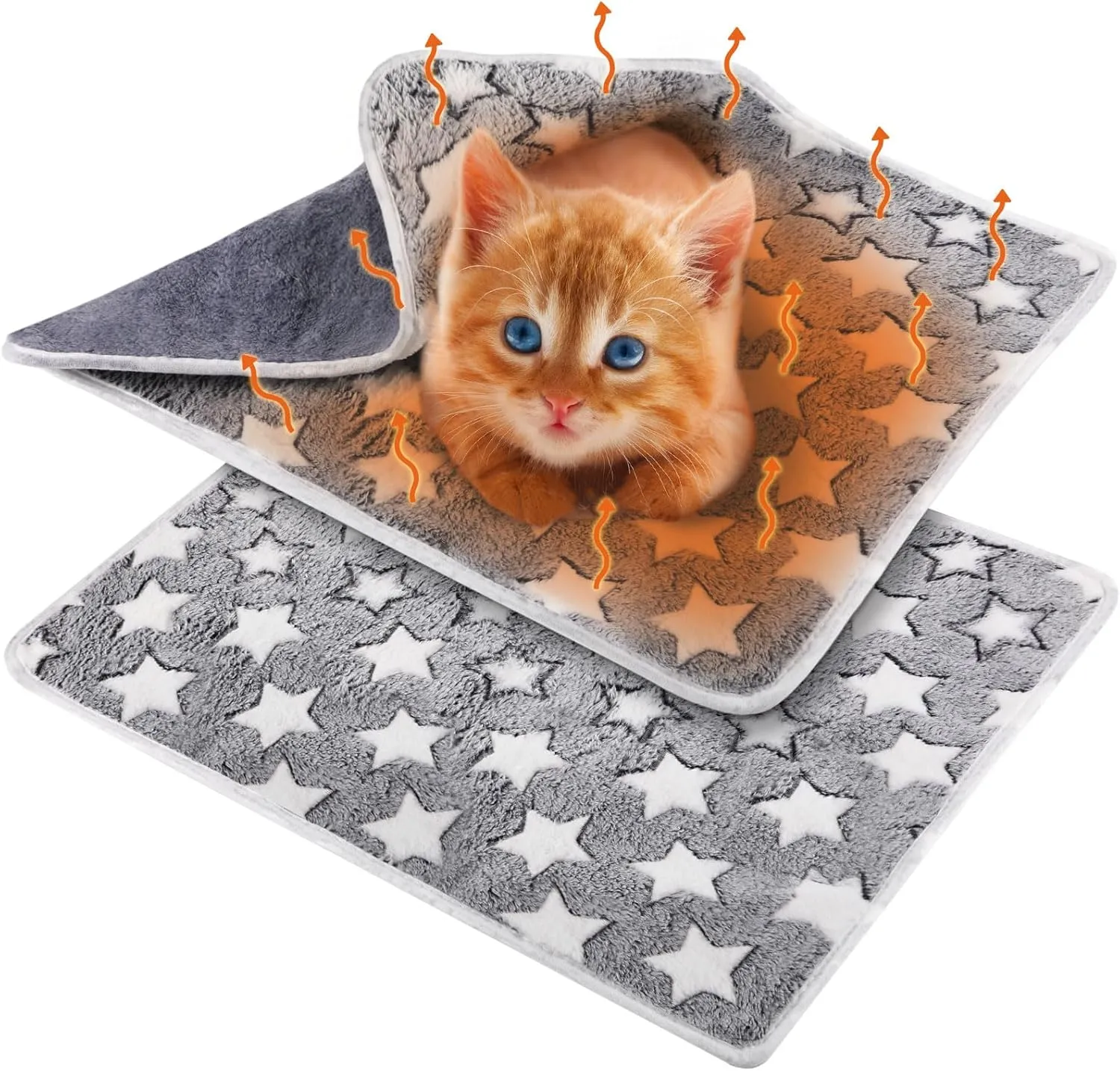 2 Pcs Self Heating Cat Pad Reflects Body Heat Dog Crate Self Warming Pet Pad Gray Nursing Cat Blankets Bed Mat for Newborn Kittens Puppies Eldly Cat Dog Washable(Large Star,24 x 18)