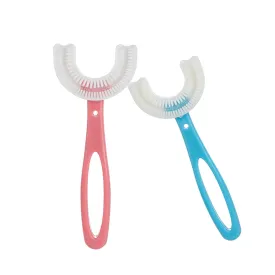 2 PCS U-Shaped Kids Toothbrush, Soft Manual Training Toothbrush for Kids 6-12 Years (Pink  Blue)