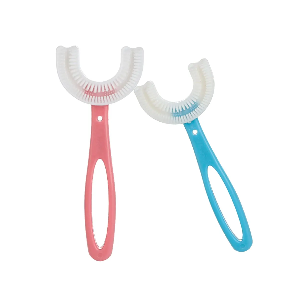 2 PCS U-Shaped Kids Toothbrush, Soft Manual Training Toothbrush for Kids 6-12 Years (Pink  Blue)