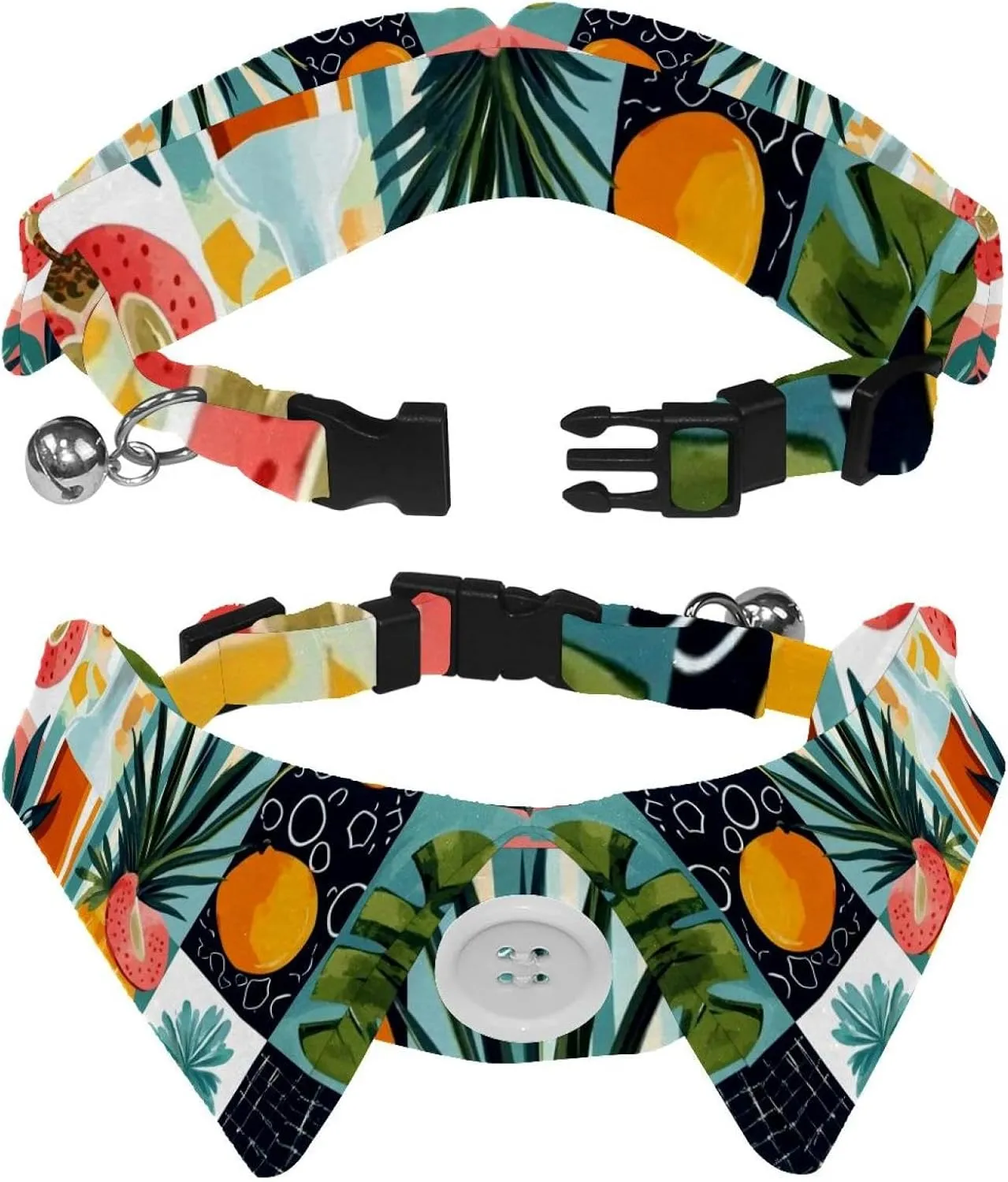 2 Pieces Dog Collars with Bow Ties  Formal or Casual Styles (Cute Jungle Palm Tree Framed Flowers vase Food 5)