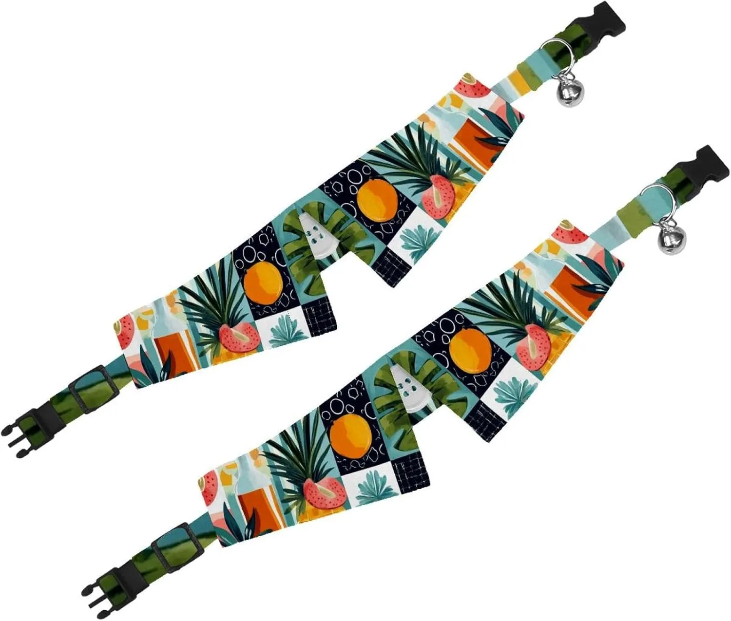 2 Pieces Dog Collars with Bow Ties  Formal or Casual Styles (Cute Jungle Palm Tree Framed Flowers vase Food 5)