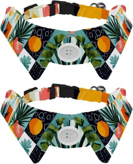2 Pieces Dog Collars with Bow Ties  Formal or Casual Styles (Cute Jungle Palm Tree Framed Flowers vase Food 5)