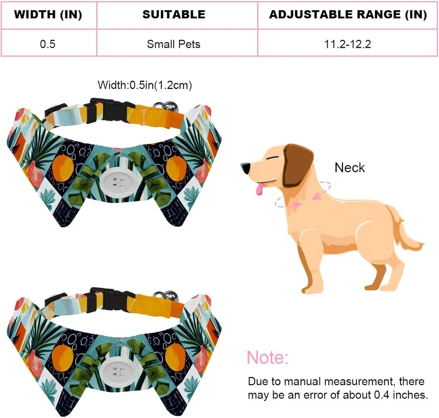 2 Pieces Dog Collars with Bow Ties  Formal or Casual Styles (Cute Jungle Palm Tree Framed Flowers vase Food 5)