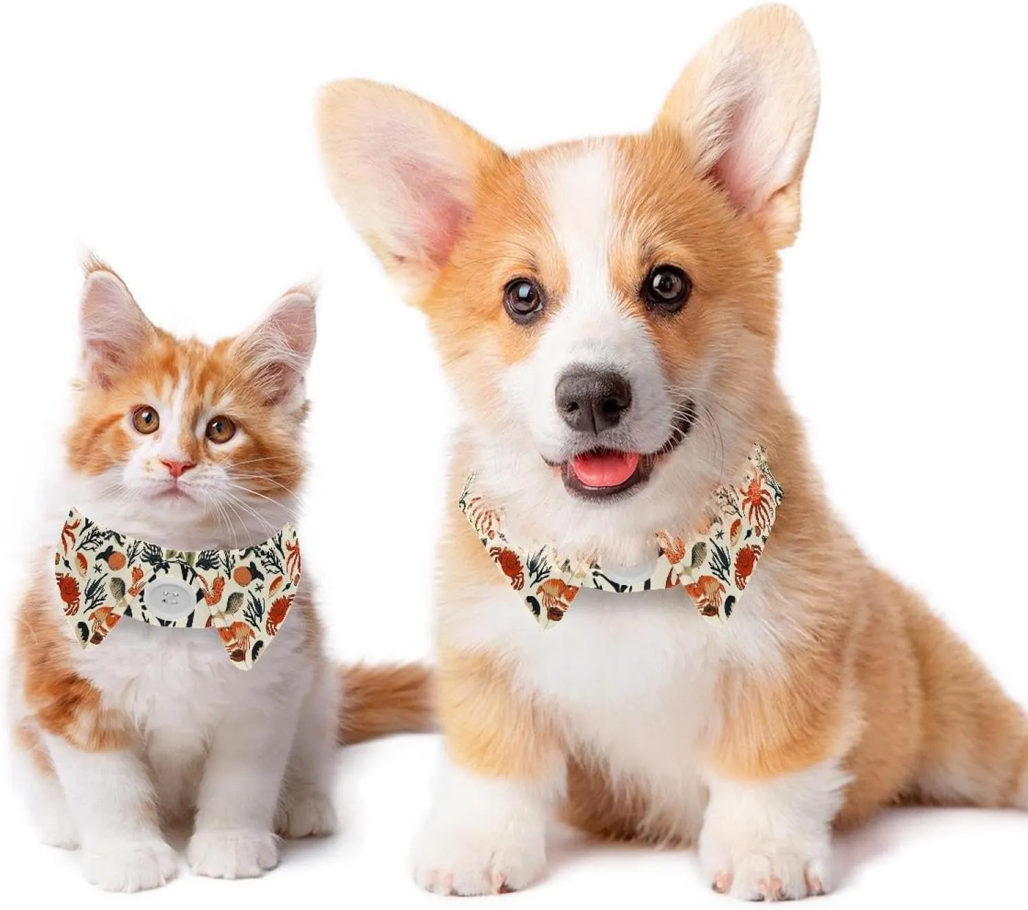 2 Pieces Hypoallergenic Bow Tie Collars  Organic Cotton for Puppies & Kittens, Allergy-Free Daily Wear (_Sea Food (1))