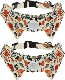 2 Pieces Hypoallergenic Bow Tie Collars  Organic Cotton for Puppies & Kittens, Allergy-Free Daily Wear (_Sea Food (1))