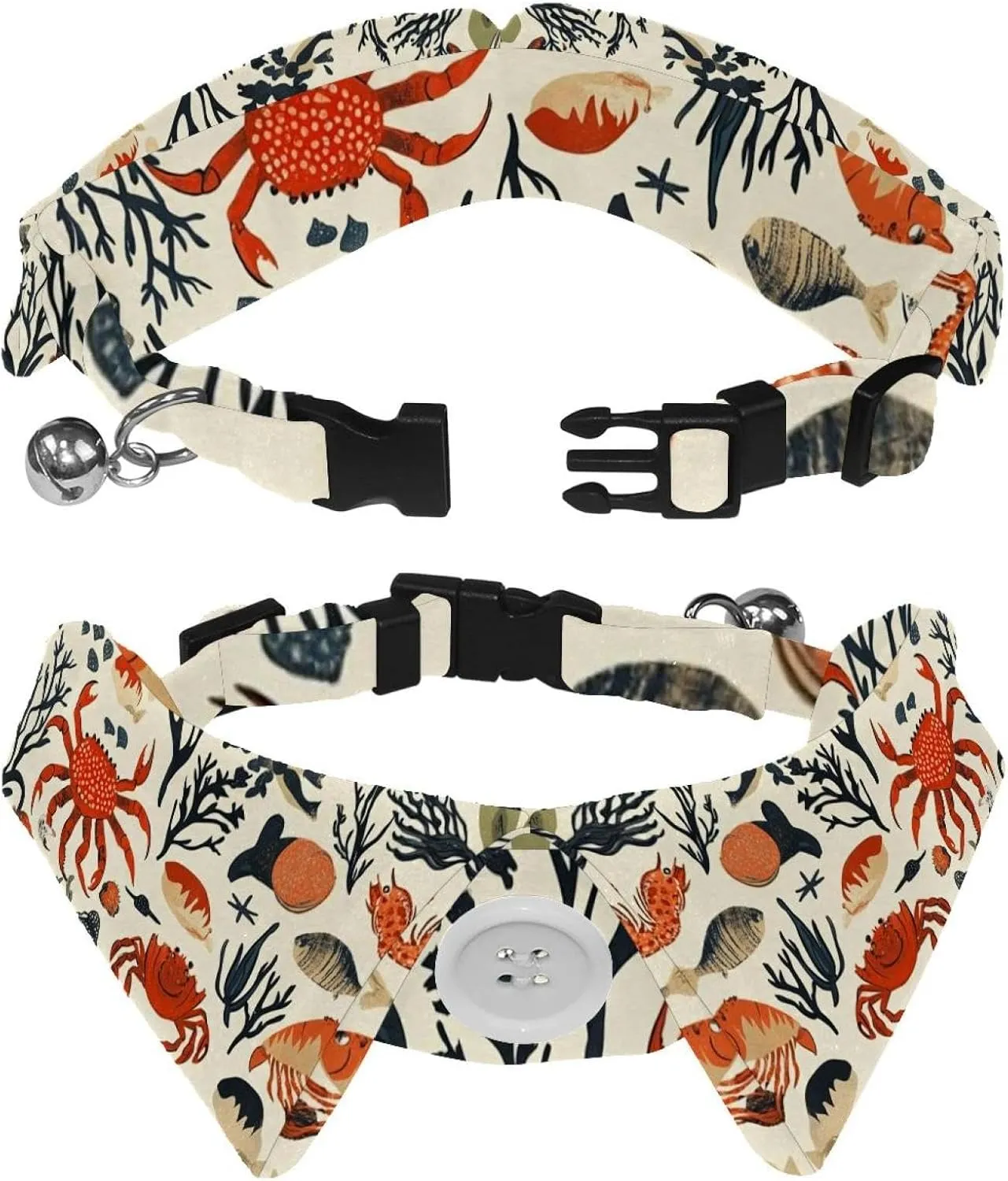 2 Pieces Hypoallergenic Bow Tie Collars  Organic Cotton for Puppies & Kittens, Allergy-Free Daily Wear (_Sea Food (1))
