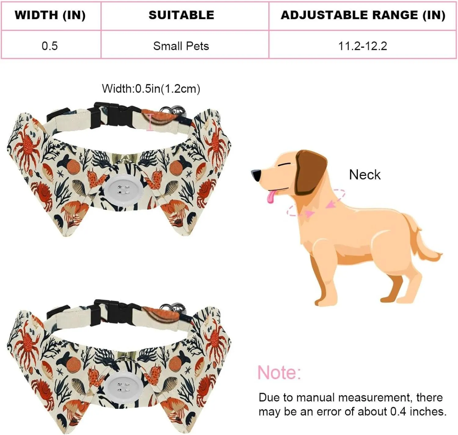2 Pieces Hypoallergenic Bow Tie Collars  Organic Cotton for Puppies & Kittens, Allergy-Free Daily Wear (_Sea Food (1))