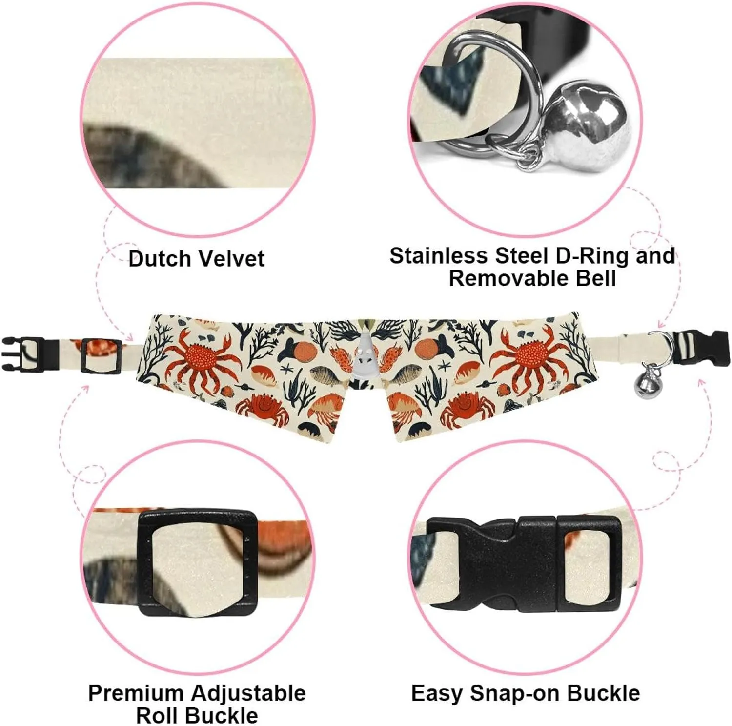 2 Pieces Hypoallergenic Bow Tie Collars  Organic Cotton for Puppies & Kittens, Allergy-Free Daily Wear (_Sea Food (1))