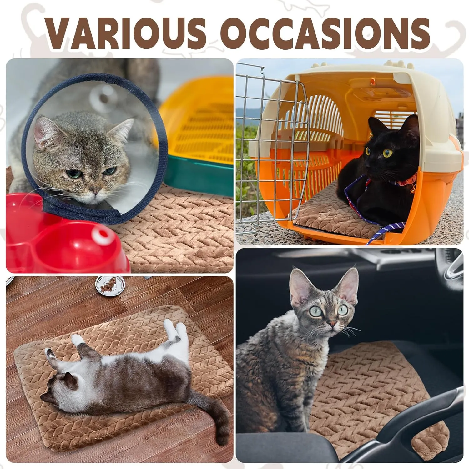 4 Pack Self Heating Cat Pad 16 x 20 Inch Self Warming Cat Bed Non Slip Warm Dog Pad Mat Washable Pet Kennel Crate Bed Mat for Indoor Outdoor Pets(Camel,16 x 20 Inch)