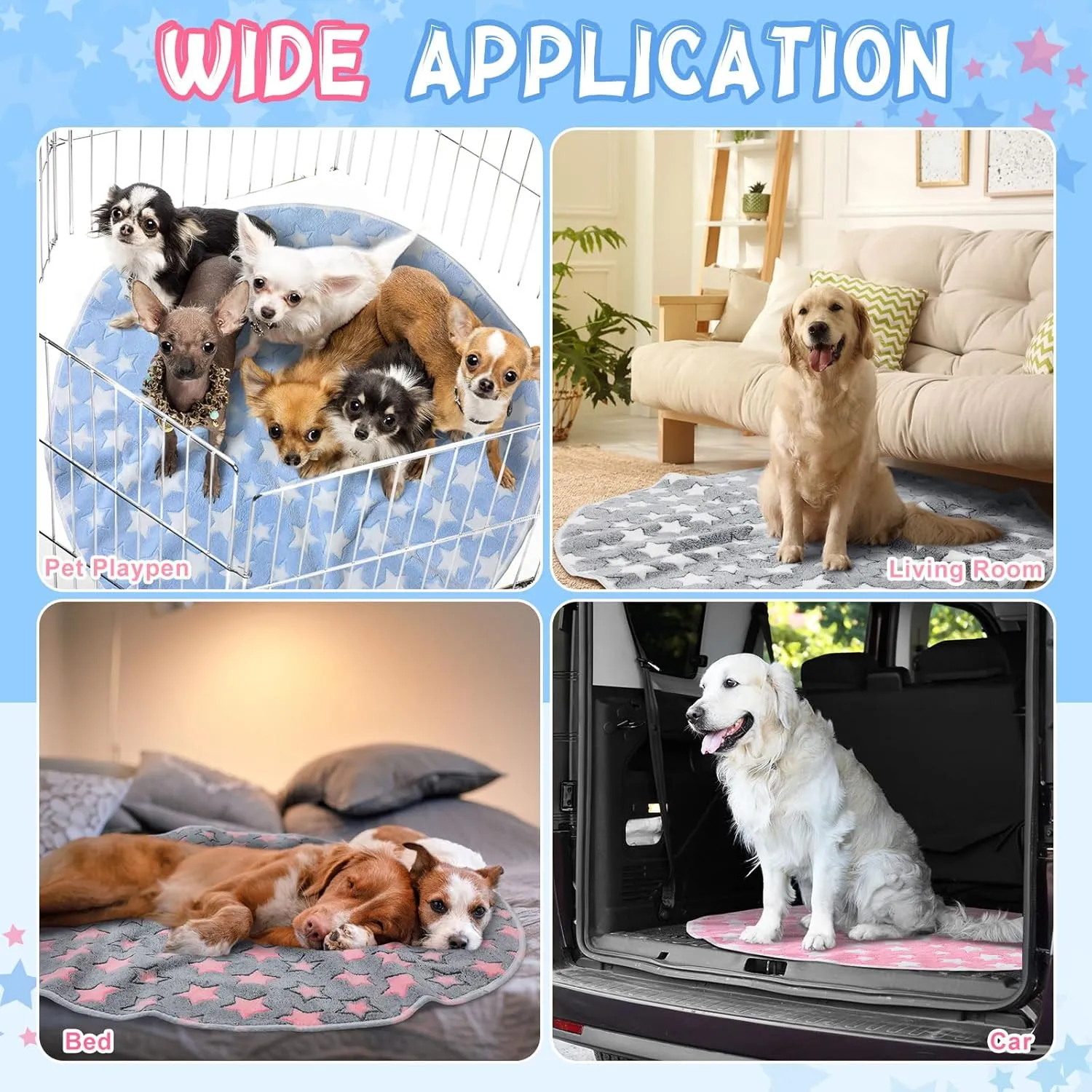 4 Pcs Round Whelping Pee Pads Washable for Dogs Waterproof Pet Training Mats Reusable Puppy Whelping Pads Non Slip Cat Dog Bed Mat for Crate Kennel(Large Star,48 Inches)
