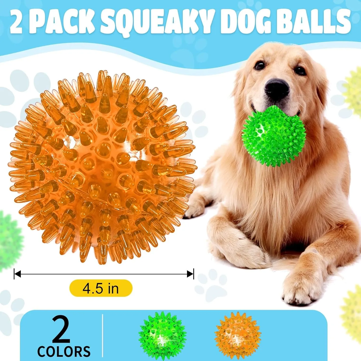 4.5 Light Up Squeaky Dog Balls: Led Spikey Dog Balls for Aggressive Chewers Chew Toys for Teething