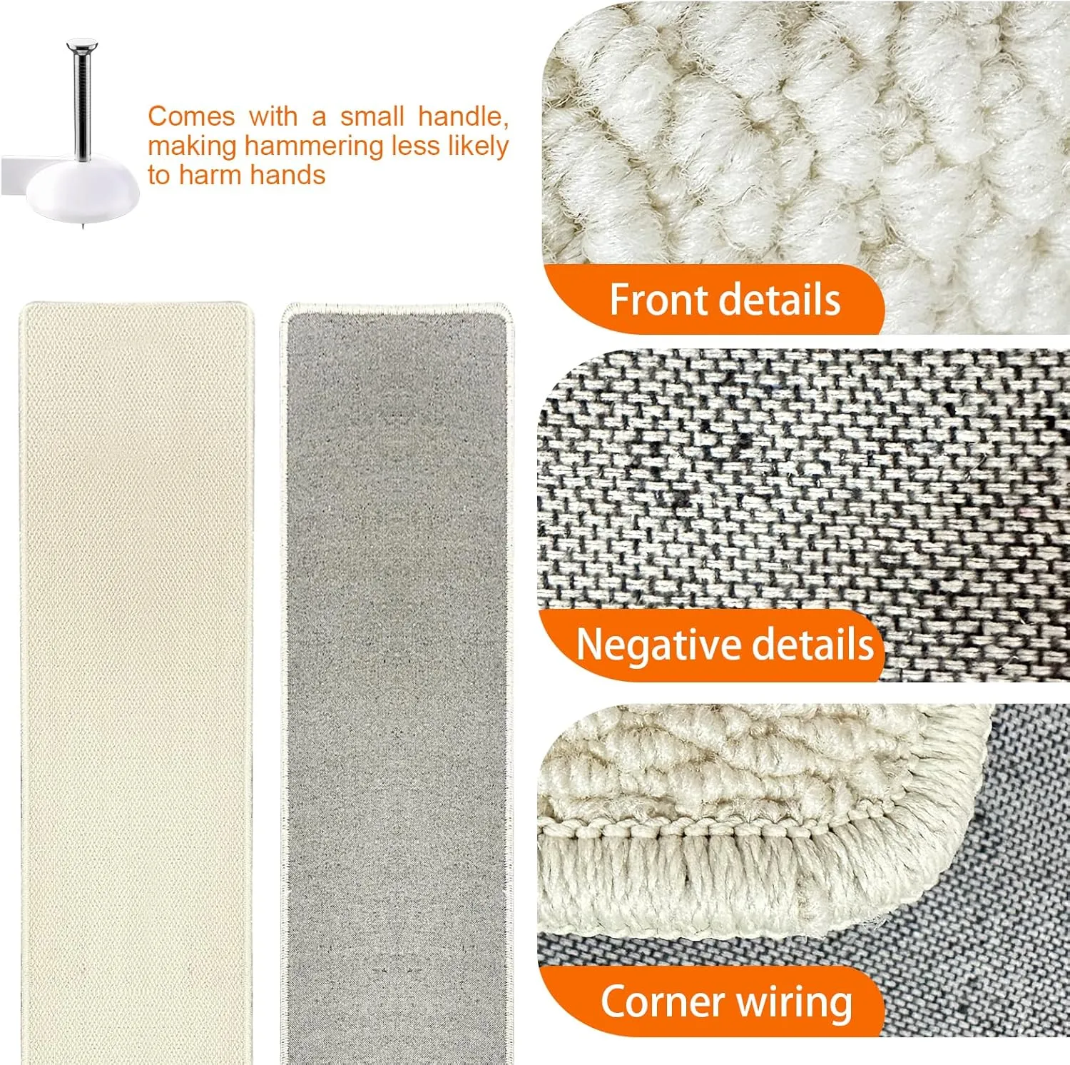 70.9"x 15.7" Thickened Extra Large Cat Wall Climbing Carpet with 10pcs Fixed Nails, Durable Cat Wall Furniture, Wall Scratcher, Scratching Post, Couch Sofa Protector, White