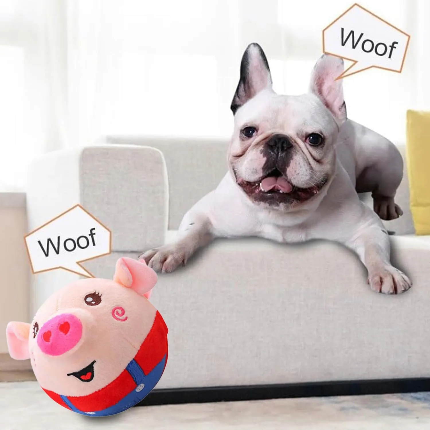 Active Moving Pet Plush Toy, Interactive Dog Toy Pet Bouncing Balls, USB Rechargeable Interactive Washable Cartoon Pig Plush Sound Electronic Dog Toy, Small Plush Sound Toys for Dogs (E)
