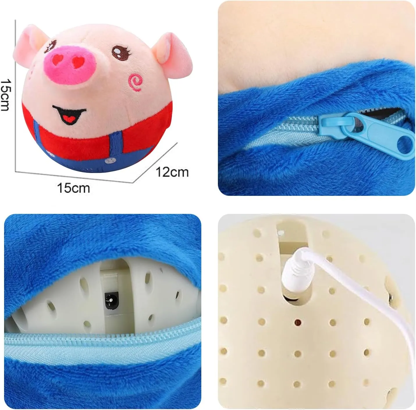 Active Moving Pet Plush Toy, Interactive Dog Toy Pet Bouncing Balls, USB Rechargeable Interactive Washable Cartoon Pig Plush Sound Electronic Dog Toy, Small Plush Sound Toys for Dogs (E)