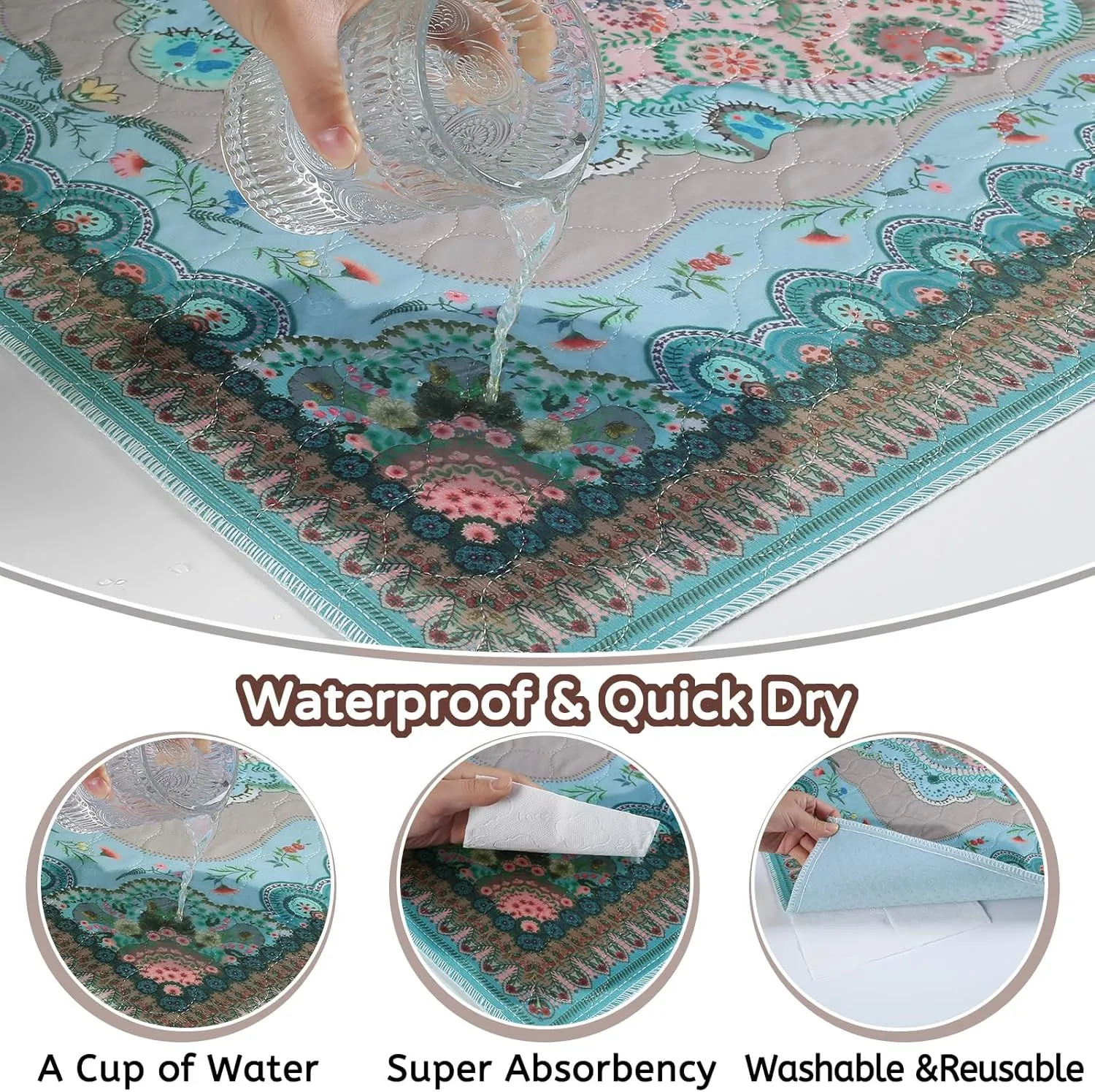 Aitmexcn Washable Pee Pads for Dogs, Reusable 24x 48 Waterproof Boho Mats for Puppy, Guinea Pig, Rabbit,Highly Absorbent,Ultra Soft, Non-Slip,Machine Washable,Stylish Design,2 Pack