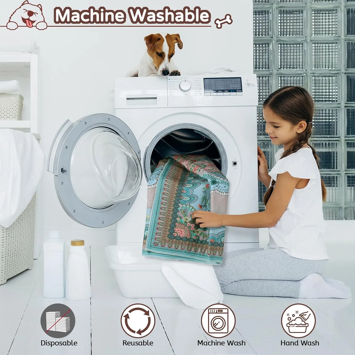Aitmexcn Washable Pee Pads for Dogs, Reusable 24x 48 Waterproof Boho Mats for Puppy, Guinea Pig, Rabbit,Highly Absorbent,Ultra Soft, Non-Slip,Machine Washable,Stylish Design,2 Pack