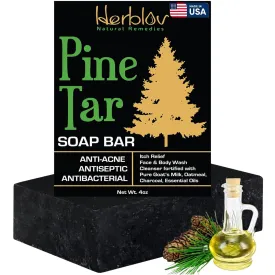 All Natural Pine Tar Soap Bar 4oz Cleansing Anti Acne Eczema Psoriasis Itch Relief Pine Tar Face & Body Wash Cleanser  Pure Goats Milk Soap with Oatmeal, Charcoal, Essential Oils Made in USA