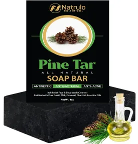 All Natural Pine Tar Soap Bar 4oz  Cleansing Anti Acne Eczema Psoriasis Itch Relief Pine Tar Face & Body Wash Cleanser  Pure Goats Milk Soap with Oatmeal, Charcoal, Essential Oils Made in USA