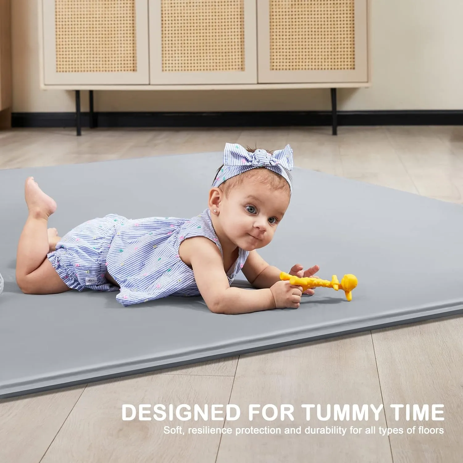 ANGELBLISS Baby Playpen Mat, 63"x 47"x 1.18" Self-Inflating Play Mat for Babies and Toddlers, Roll Up & Waterproof Foam Crawling Mat for Floor, Portable Playmat for Babies with Travel Bag Grey
