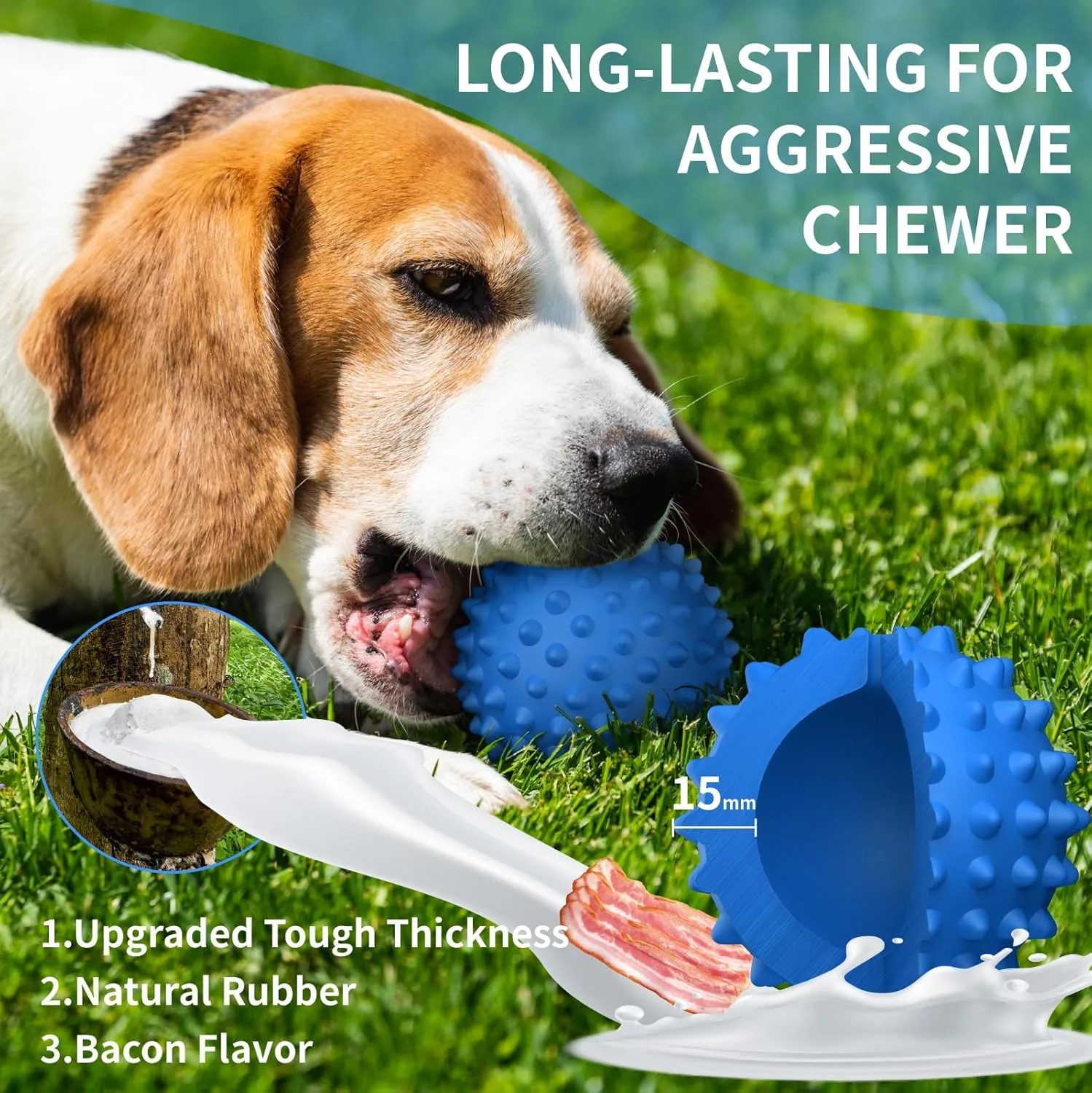 Apasiri Dog Toys for Aggressive Chewers, Dog Balls, Dog Balls for Aggressive Chewers, Squeaky Ball for Dogs, Dog Toys for Aggressive Chewers Large Breed Bacon Flavor 2 Pack