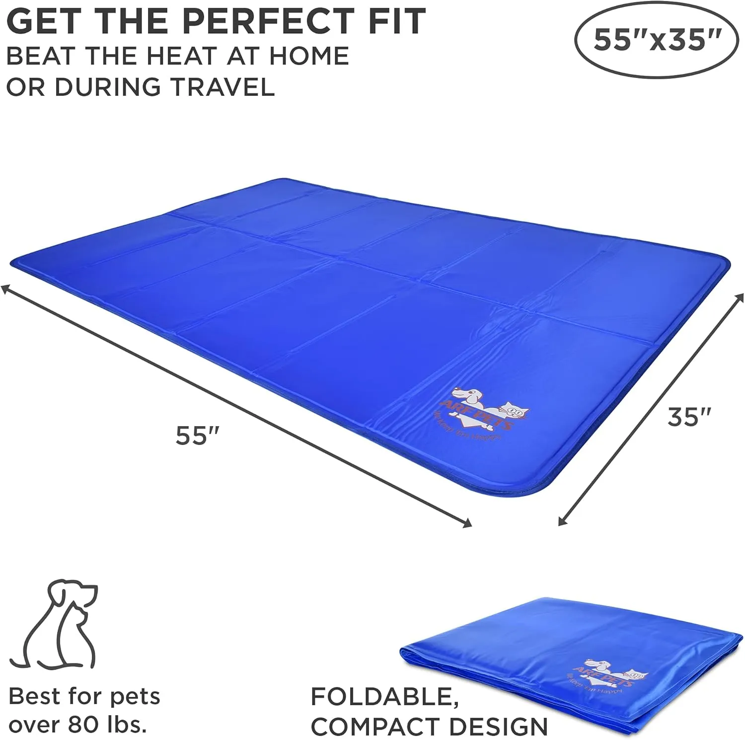 Arf Pets Dog Cooling Mat 35 x 55 Pad for Kennels, Crates & Beds, Non-Toxic, Solid Self Cooling Gel .No Fridge or Electricity Needed