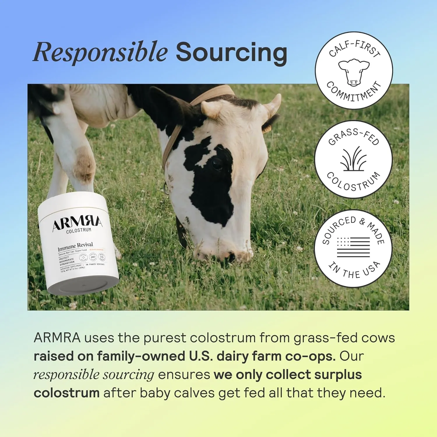ARMRA Colostrum Premium Powder, Grass Fed, Gut Health Bloating Immunity Skin & Hair, Contains 400  Bioactive Nutrients, Potent Bioavailable, Keto, Gluten & Fat Free (Vine Watermelon | 90 Servings)