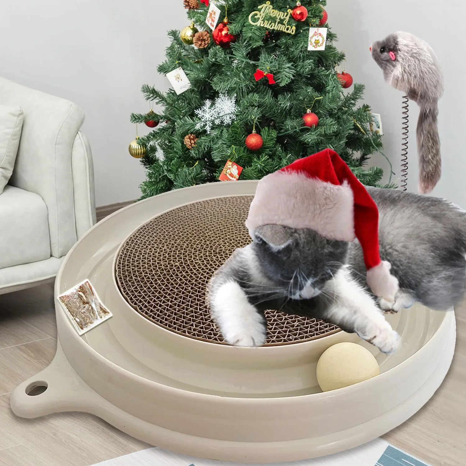 AUOON Cat Scratcher, Scratch Pad, Post Pad Interactive Training Exercise Mouse Toy with Ball (Milk Shake)