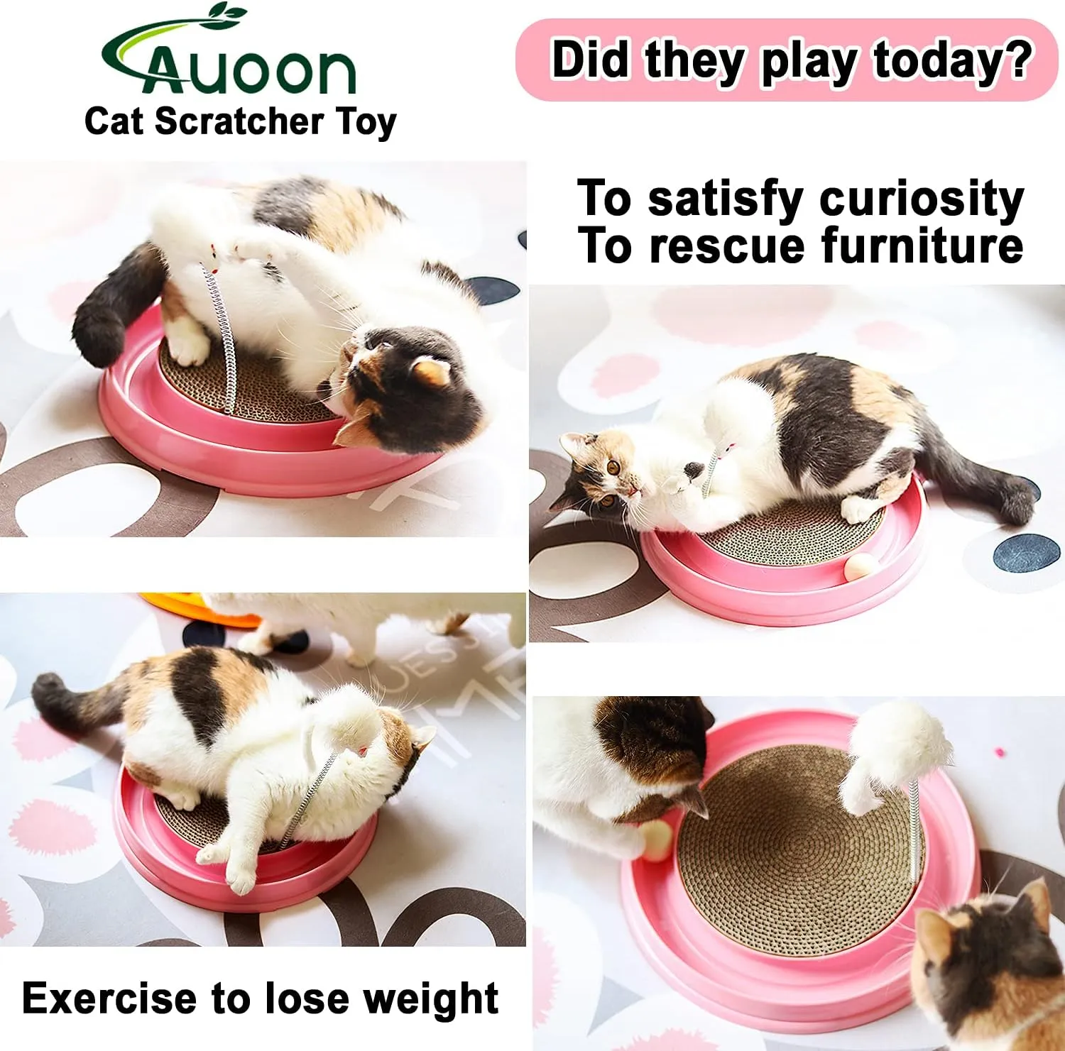 AUOON Cat Scratcher Toy, Scratch Pad, Post Pad Interactive Training Exercise Mouse Play Toy with Ball (Gray)