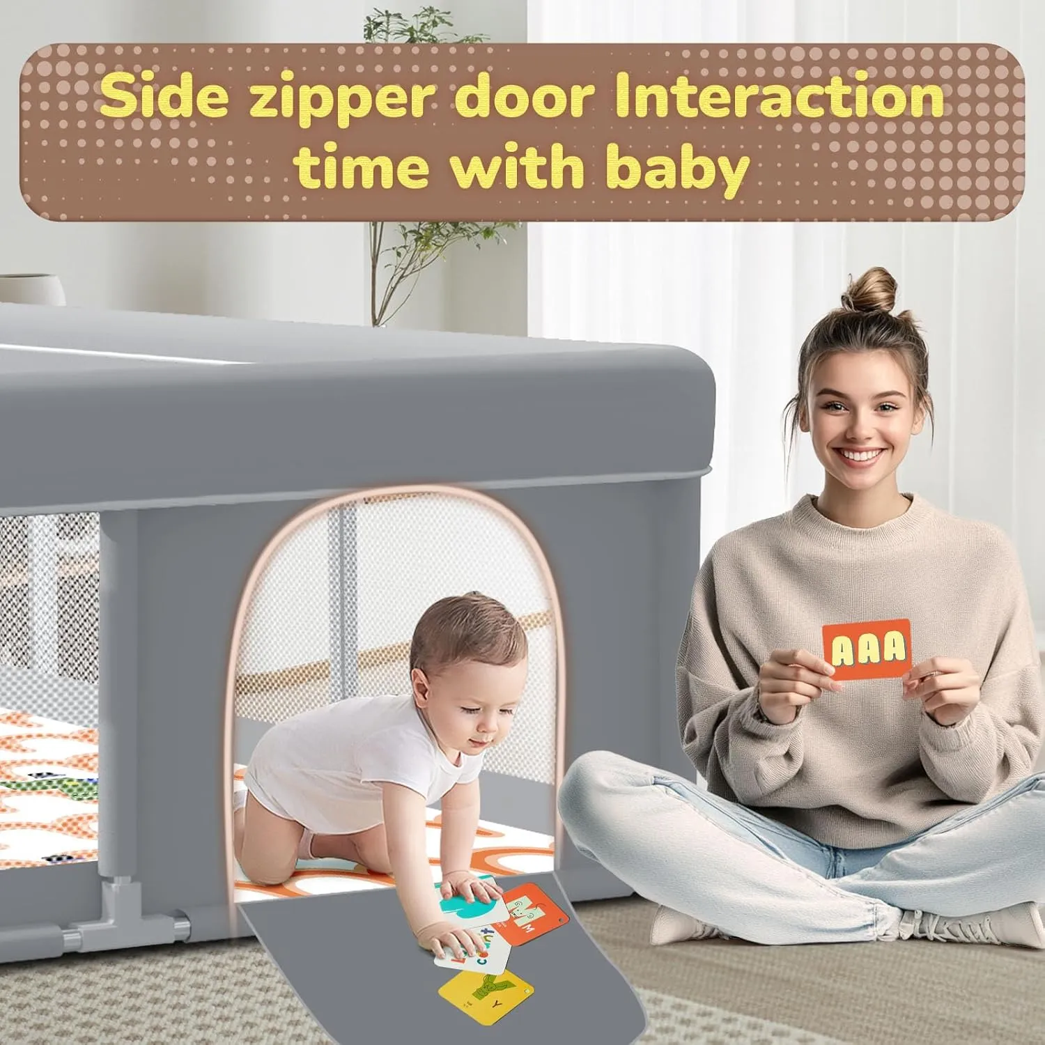 Baby Playpen 74"x50" with Mat Play Pens for Babies and Toddlers, Large Play Yards for Indoor & Outdoor with Zipper Gates