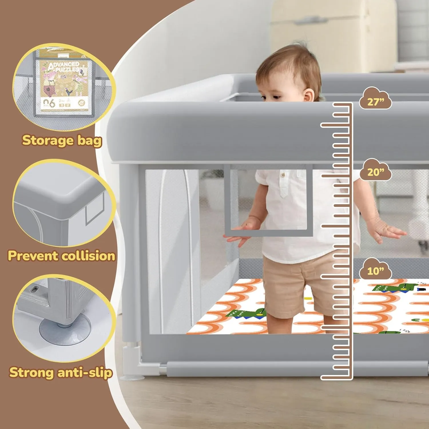 Baby Playpen 74"x50" with Mat Play Pens for Babies and Toddlers, Large Play Yards for Indoor & Outdoor with Zipper Gates