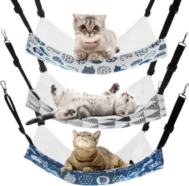 BBTO 3 Pcs Reversible Pet Hammock Soft Plush Cat Hanging Hammock Guinea Pig Bed Rat Cage Accessories for Puppy Dog Piggy Kitten Ferret Rabbit Other Small Animals(Cat)