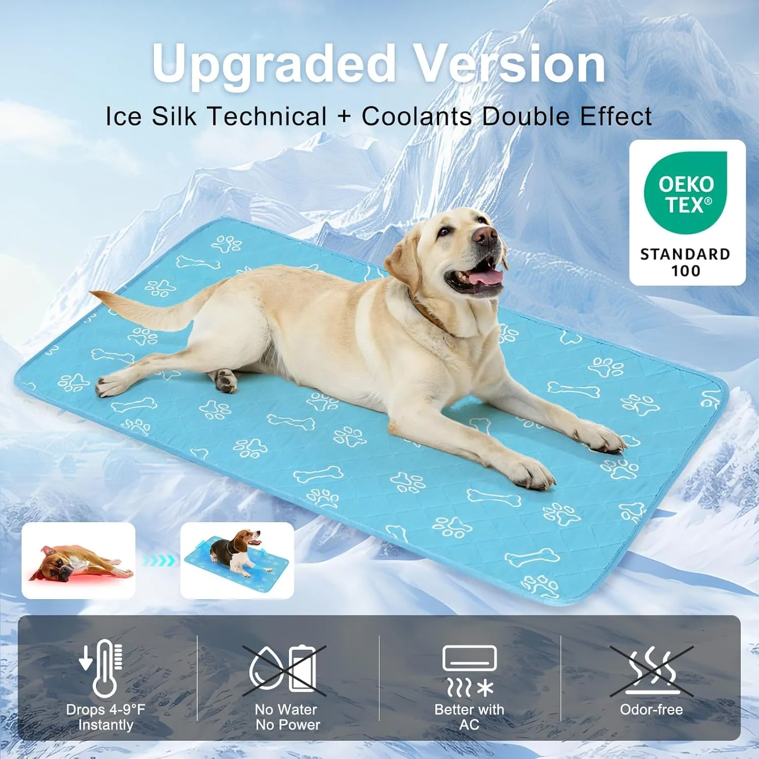 BEAUTYZOO Upgraded Dog Self Cooling Mat Ice Silk Chill Pads for Small Medium Large Dogs - Summer Reusable Pet Training Pad - Absorbent Non-Slip Cool Mat for Kennels, Crates and Beds, 23" x 35"