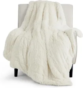 Bedsure Fuzzy Sherpa Faux Fur Twin Blanket Cream Cozy Gifts for Women Men, Soft Fleece Plush Warm Minky Thick Blanket Twin Size for Bed, Couch, Room Decor Dorm Essentials Cream Decor Gifts, 60x80