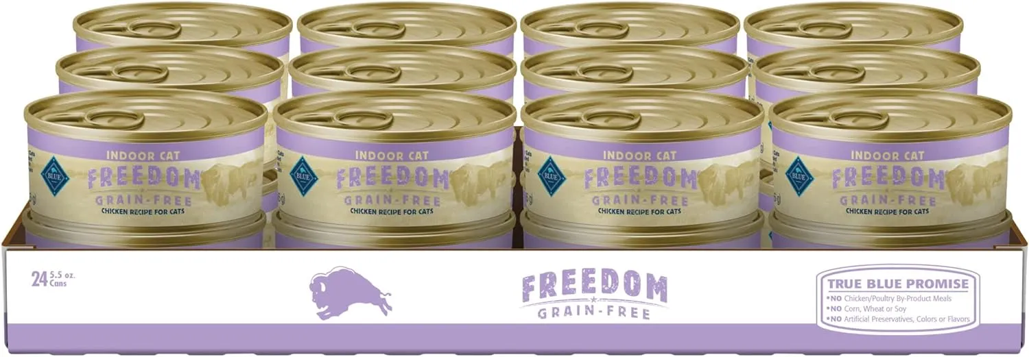 Blue Buffalo Freedom Grain-Free Adult Wet Cat Food, Complete & Balanced Nutrition for Indoor Cats, Made with Natural Ingredients, Chicken Recipe, 5.5-oz. Cans (24 Count)