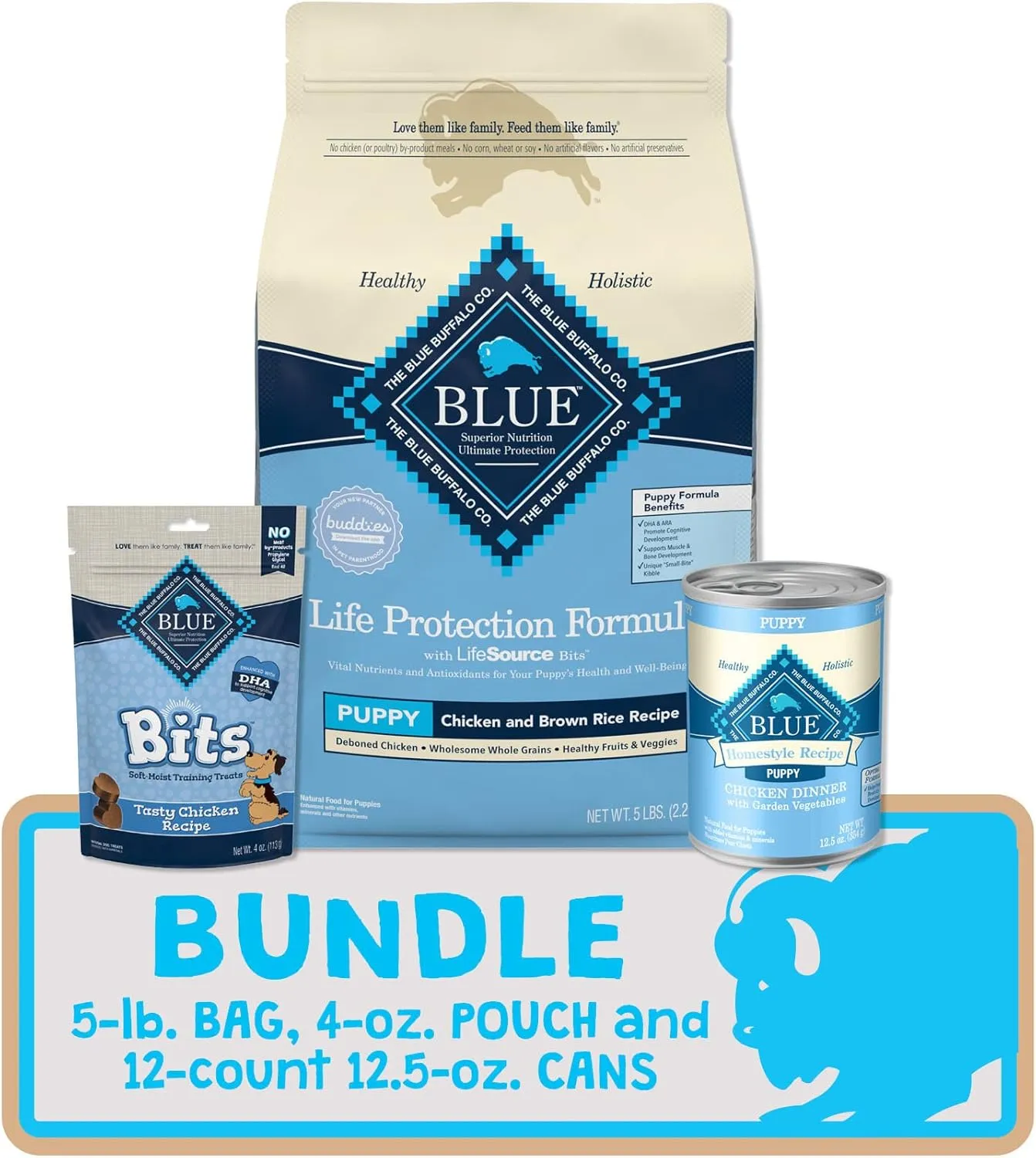 Blue Buffalo Life Protection Formula Natural Puppy Starter Kit - Dry & Wet Dog Food, & Blue Bits Puppy Treats, Chicken