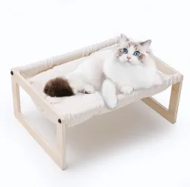 BsBsBest Cat Bed, 22 X 16 Inch Elevated Wooden Pet Hammock Breathable Dog Bed Detachable Portable Indoor Outdoor Cat Beds for Kitty Puppy Bunny Rabbit Small Animal with Padded Cotton