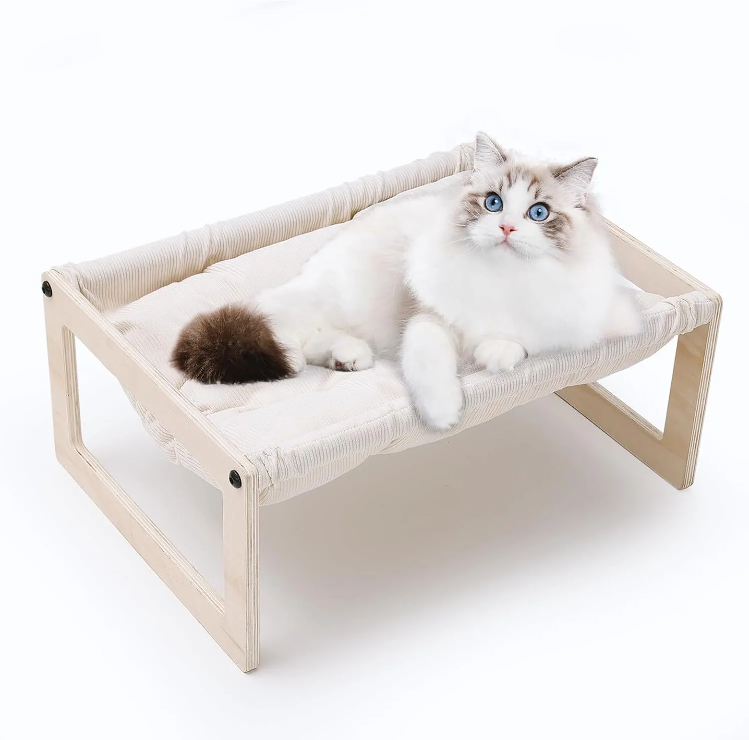 BsBsBest Cat Bed, 22 X 16 Inch Elevated Wooden Pet Hammock Breathable Dog Bed Detachable Portable Indoor Outdoor Cat Beds for Kitty Puppy Bunny Rabbit Small Animal with Padded Cotton