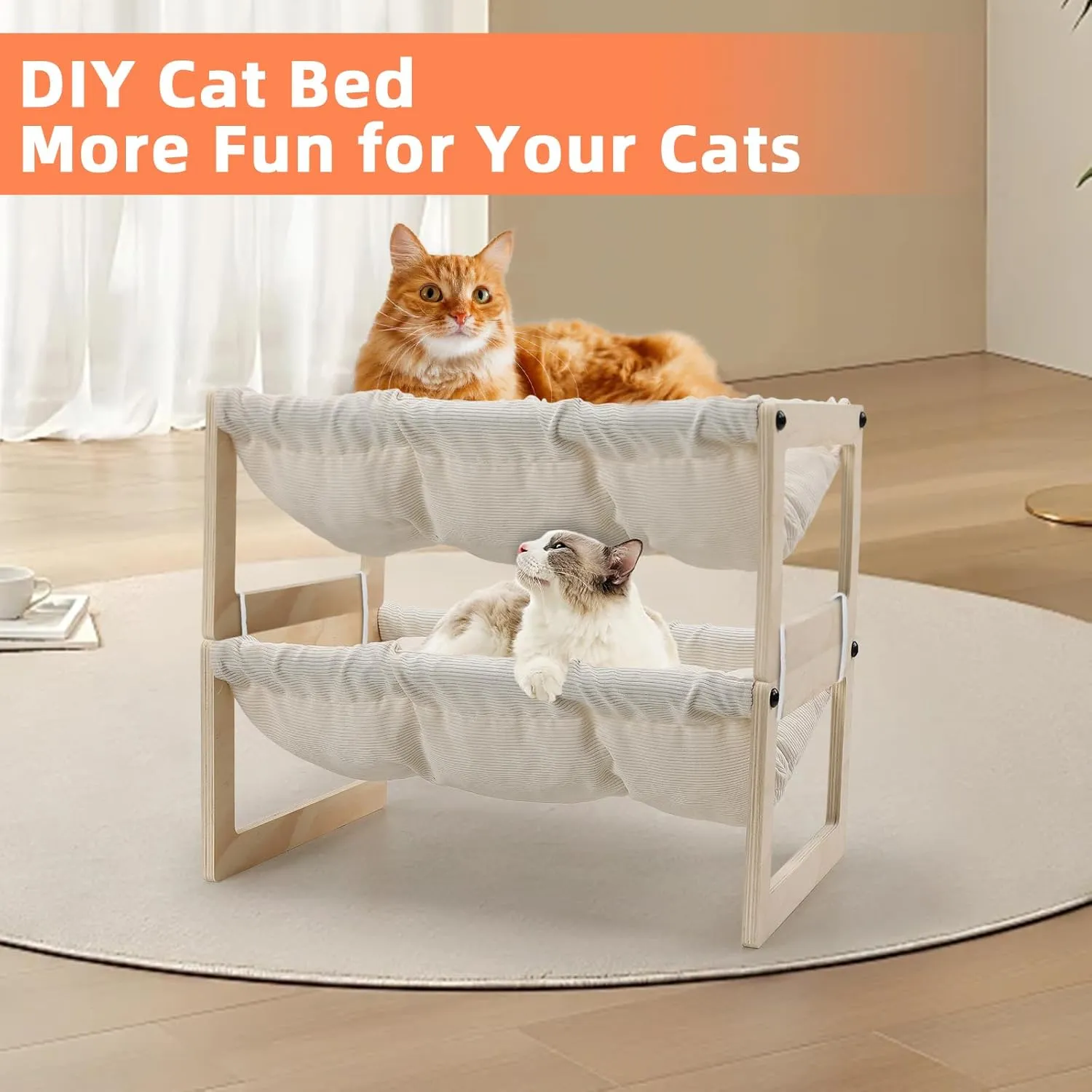 BsBsBest Cat Bed, 22 X 16 Inch Elevated Wooden Pet Hammock Breathable Dog Bed Detachable Portable Indoor Outdoor Cat Beds for Kitty Puppy Bunny Rabbit Small Animal with Padded Cotton