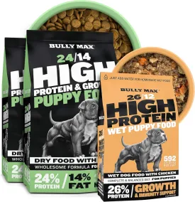 Bully Max Complete Puppy Growth Bundle - High Protein Dry Dog Food with Lamb, 10 lb. (2 x 5 lb. Bags) & Dehydrated Puppy Wet Food (2 lb. Dry, Makes 5.5 lb. of Wet Food) for Small & Large Breed Puppies