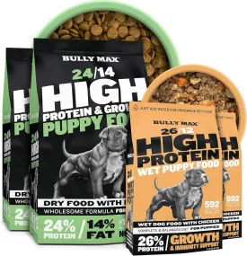 Bully Max Puppy Growth Bundle - High-Protein Lamb & Rice Dry Food (10 lb, 2 x 5 lbs.)   Dehydrated Chicken Wet Food (4 lb. Dry, Makes 11 lb. Wet) - All-Breed Nutrition for Healthy Growth & Development