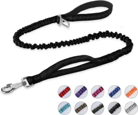 BUMBIN 6Ft Bungee Leash With 2 Handles for Large, Medium, Small Dogs - Heavy Duty, No Pull Shock Absorbing With Car Seat Belt for Training, Black
